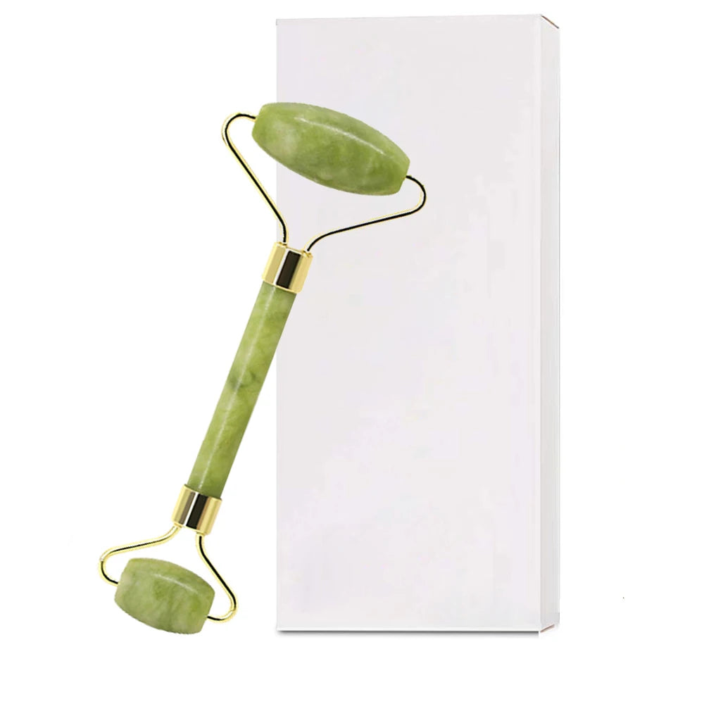 natural quartz jade roller facial massager with guasha board Green Pink black kits for face neck roller massage