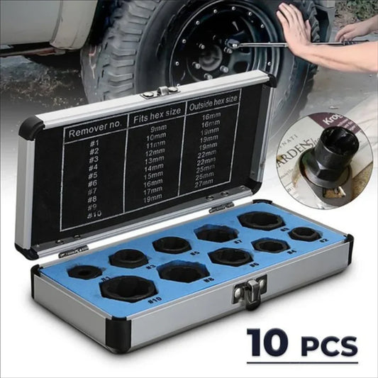 10pcs/lot Hex Socket Set Damaged Bolt Nut Screw Remover Garage 9-19 Mm Sockets Car Repair Hand Tool Electric Drill Accessories