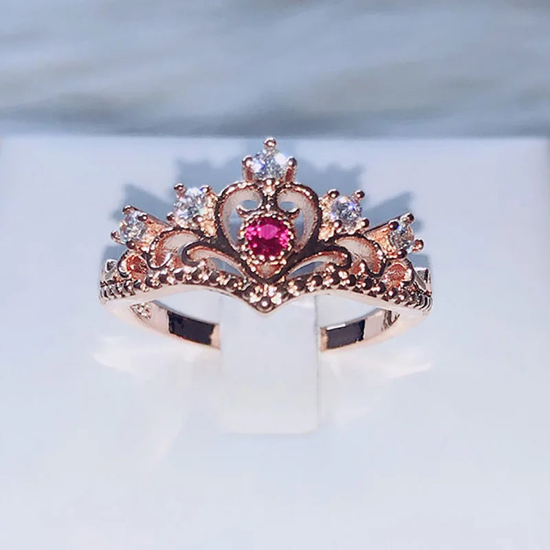 Princess Crown Rings For Teen Girls Women Luxury Hollow Colorful Crystal Beautiful Rings Fashion Jewelry Gift For Girls KBR212