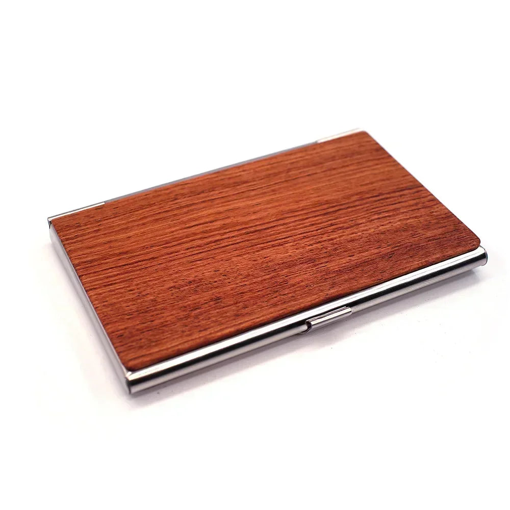 Free Customized Engraving Wood Business Card Holder Pocket Black Walnut Solid Wooden Clip Personalized Cardcase Activities Gifts