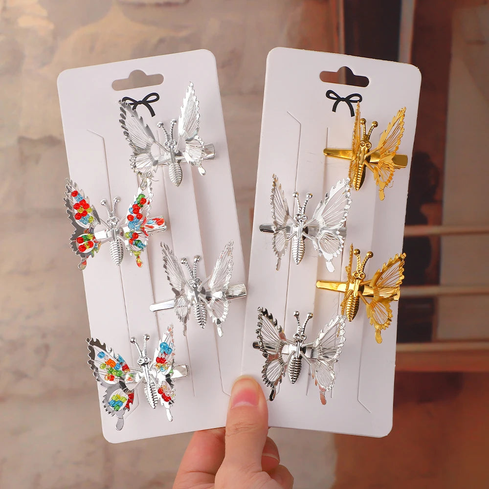 2Pcs/Set Fashion Metal Gold Hollow Butterfly Hairpins For Women Girls Hair Ornament Clip Barrette Headband Hair Accessories