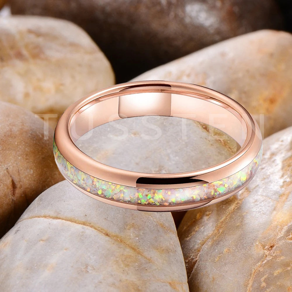 Dropshipping TUSSTEN 4MM Pink Color Opal Ring Nice Women Tungsten Engagement Wedding Band  Trendy Jewelry Comfort Fit