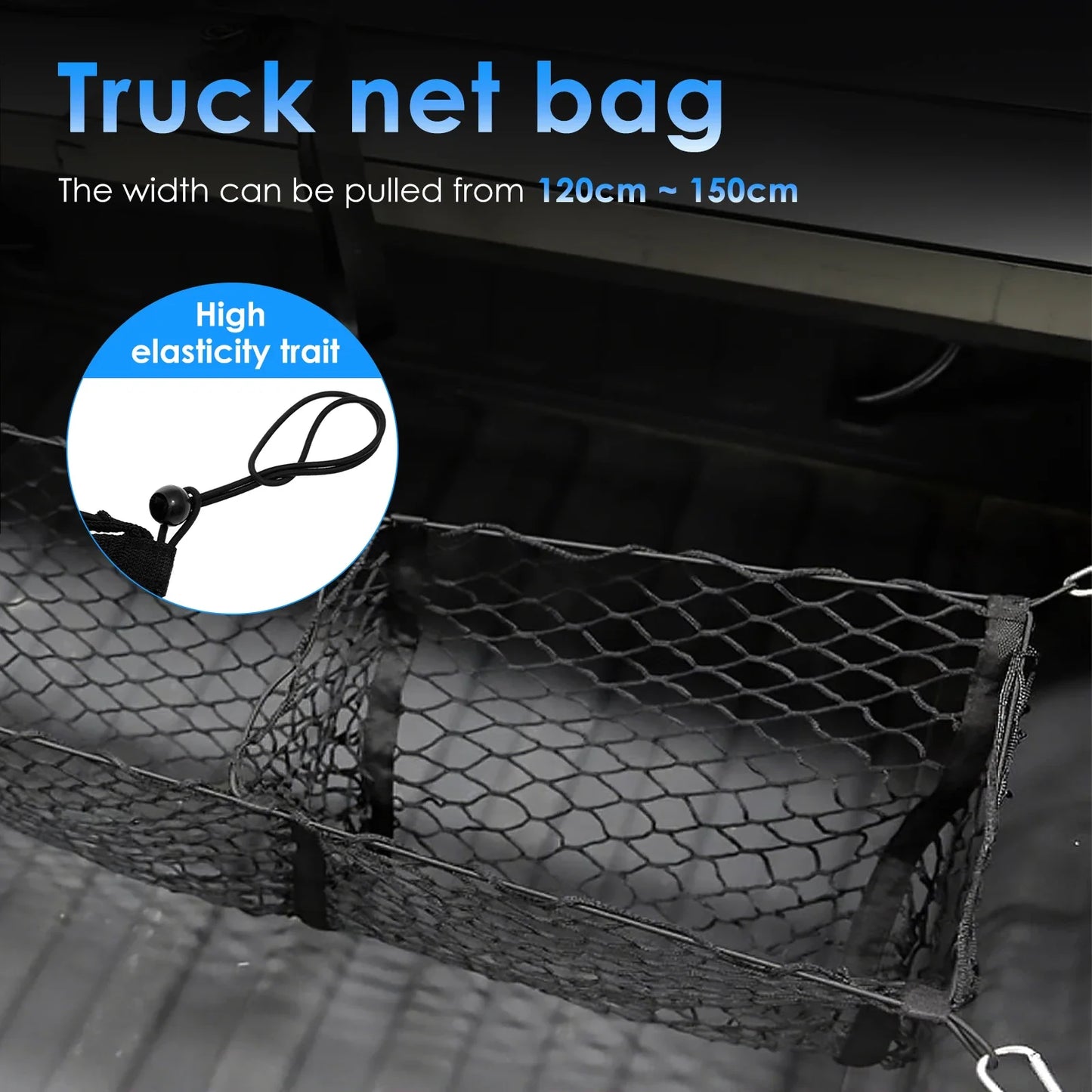3 Pockets Cargo Net for Truck Bed Trunk Storage Elastic Heavy-Duty Luggage Holder Car Rear Cargo SUV Pickup Netting Organizer