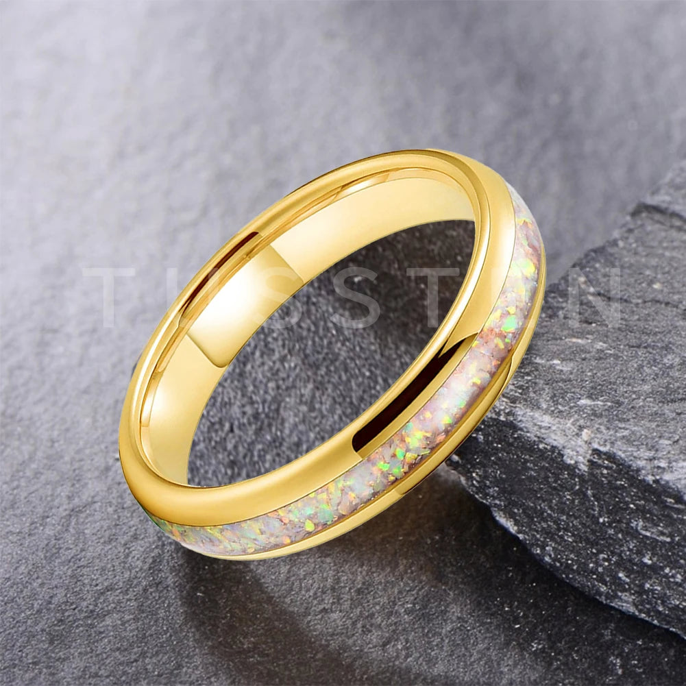 Dropshipping TUSSTEN 4MM Pink Color Opal Ring Nice Women Tungsten Engagement Wedding Band  Trendy Jewelry Comfort Fit