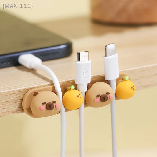 Portable Punch-Free Silicone Cable Organizer - Capybara Cartoon Cable Winder for Data & Charging Cable Storage