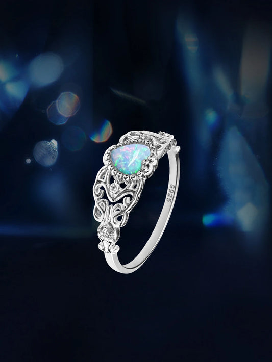 Opal Ring Heart Rings for Women 925 Sterling Silver Ring Engagement Birthday Gift for Woman