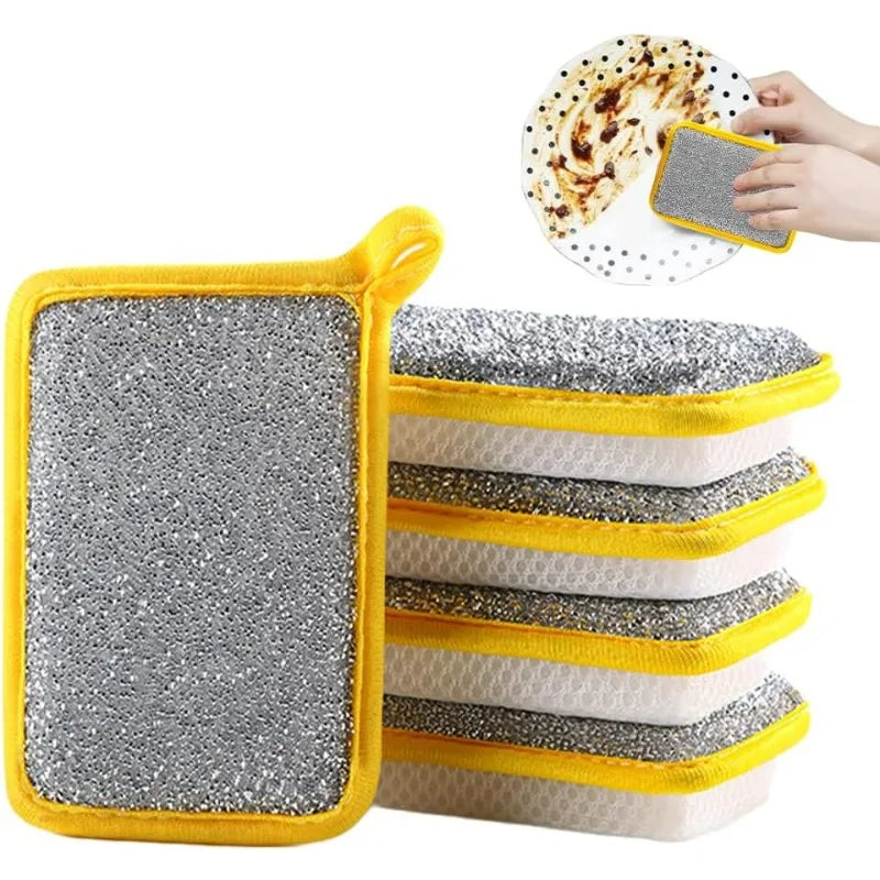 Dish Sponge 5X Cleaning Sponge Reusable Absorbent Pads Double Sided Scrubber Dishcloths Washcloths for Pan Dishwasher House