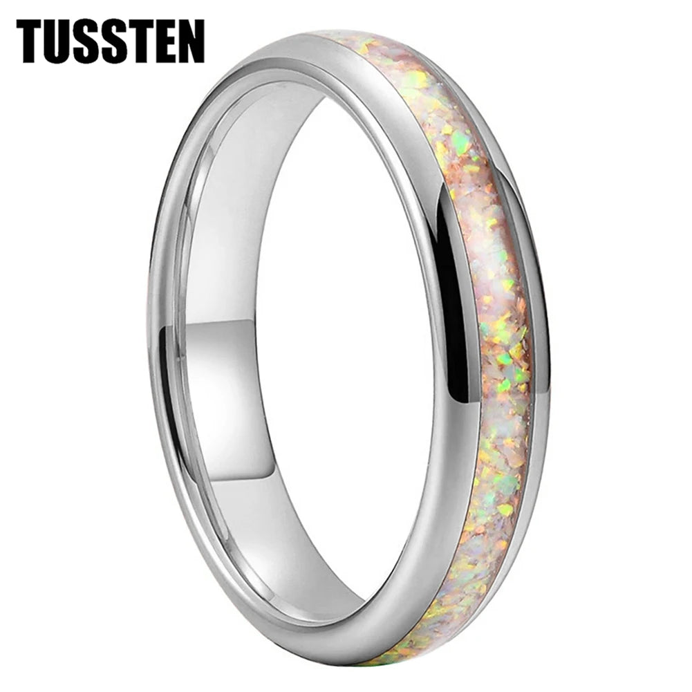 Dropshipping TUSSTEN 4MM Pink Color Opal Ring Nice Women Tungsten Engagement Wedding Band  Trendy Jewelry Comfort Fit