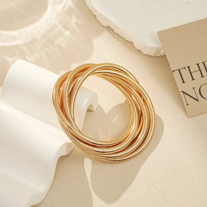 Fashionable Retro Exaggerated Three-layer Wide Edge Elastic Bracelet, Personalized Cool Style Bracelet, Hand Jewelry for Women