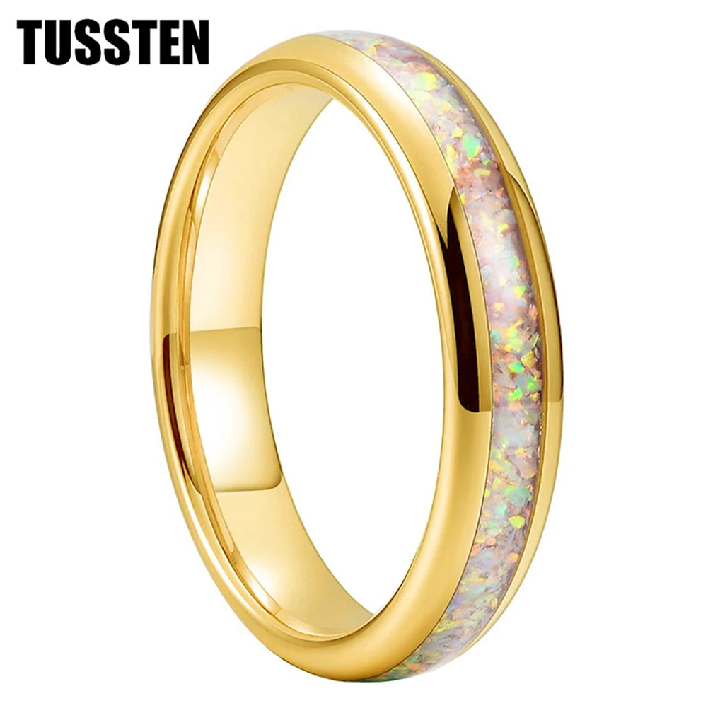 Dropshipping TUSSTEN 4MM Pink Color Opal Ring Nice Women Tungsten Engagement Wedding Band  Trendy Jewelry Comfort Fit