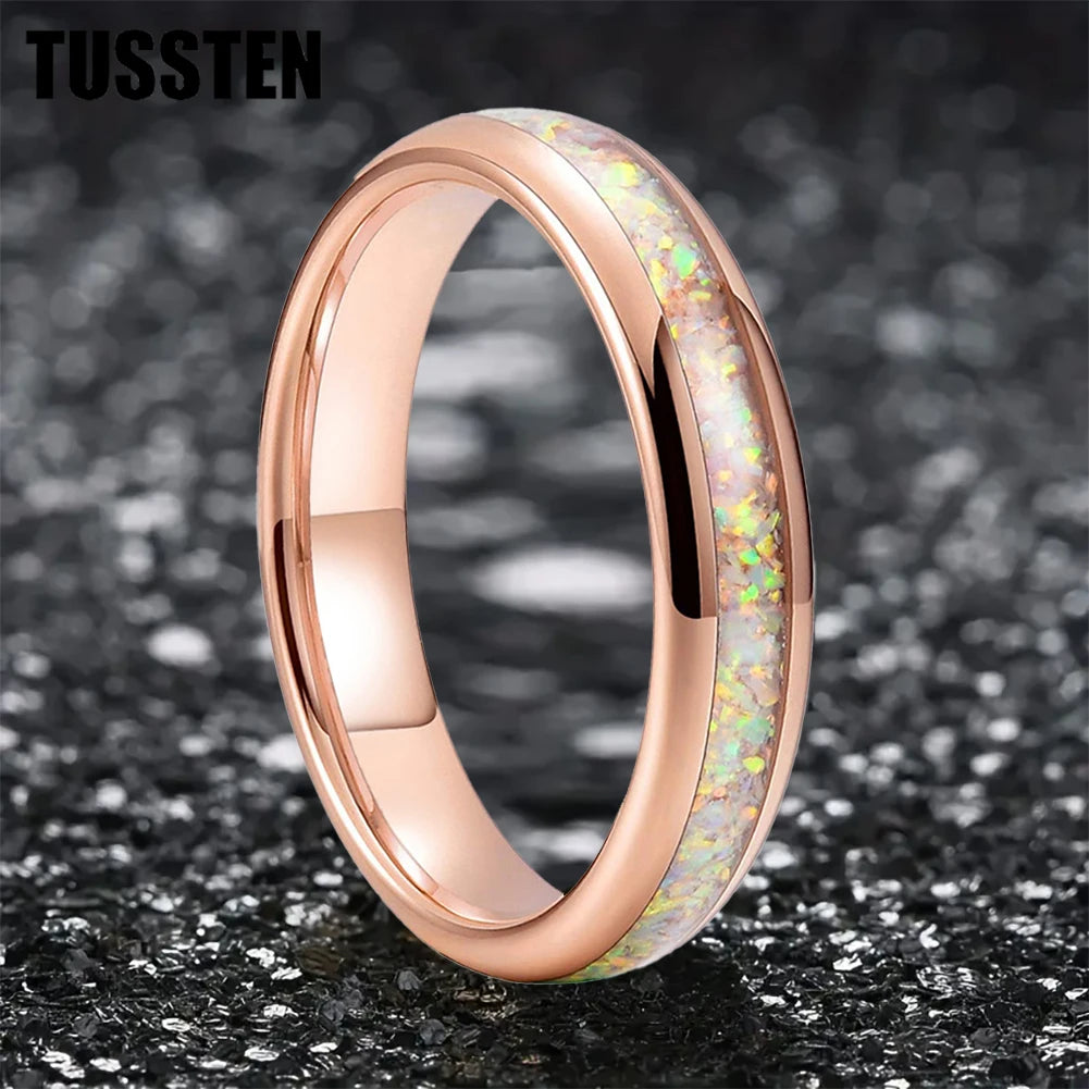 Dropshipping TUSSTEN 4MM Pink Color Opal Ring Nice Women Tungsten Engagement Wedding Band  Trendy Jewelry Comfort Fit