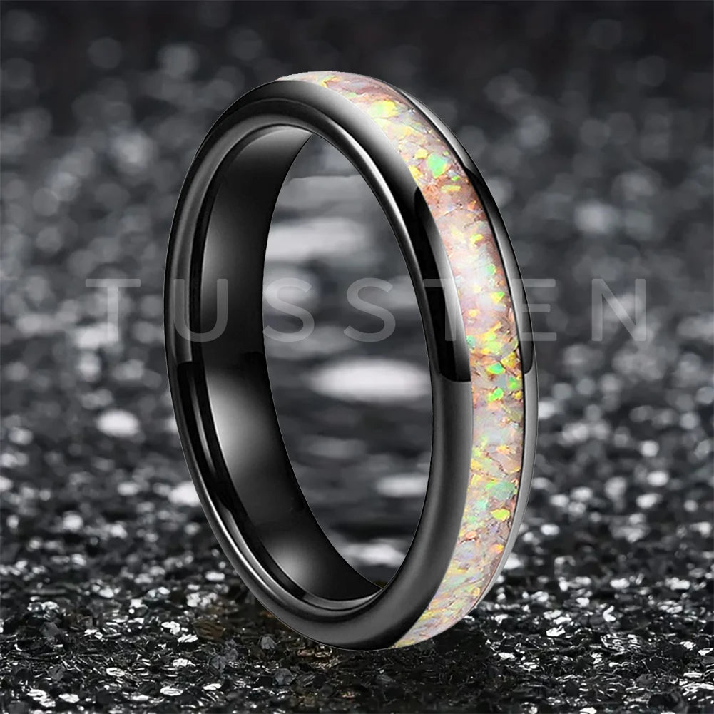 Dropshipping TUSSTEN 4MM Pink Color Opal Ring Nice Women Tungsten Engagement Wedding Band  Trendy Jewelry Comfort Fit