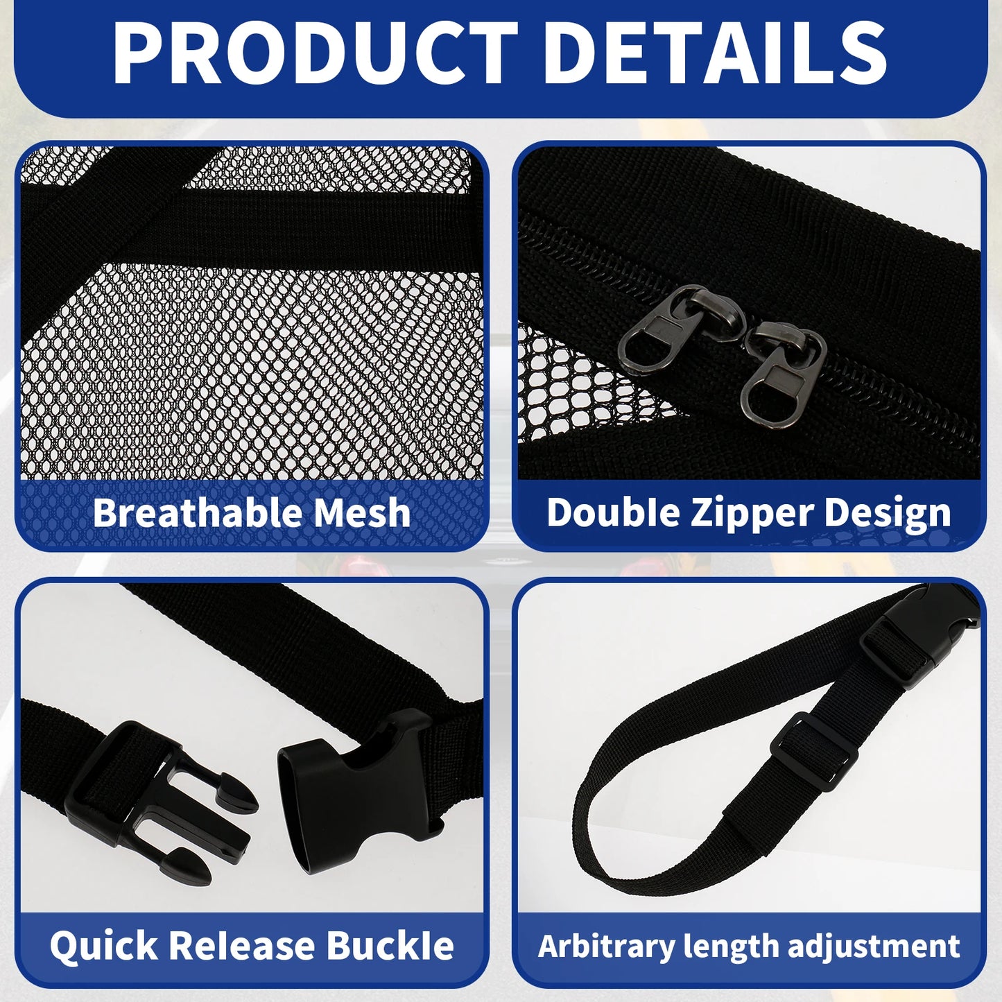 Triangular Ceiling Storage Net Double-Layer Mesh Net Anti-Fall SUV Roof Organizer Adjustable Car Interior Cargo Storage Bag 2024