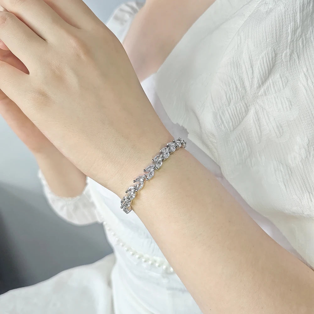 2024 New Trendy Leaves Rose Gold Silver Color Bracelet Bangle for Women Anniversary Gift Jewelry Wholesale Moonso Bulk S5878