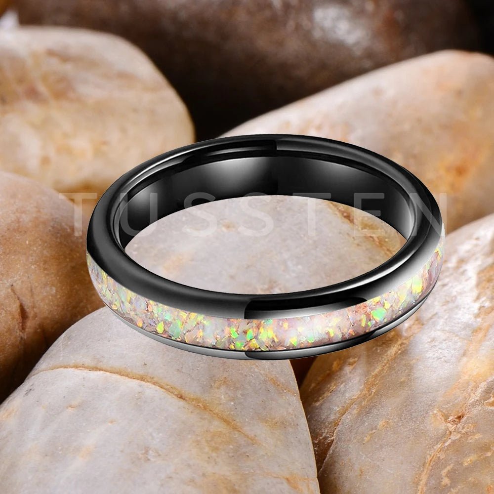Dropshipping TUSSTEN 4MM Pink Color Opal Ring Nice Women Tungsten Engagement Wedding Band  Trendy Jewelry Comfort Fit