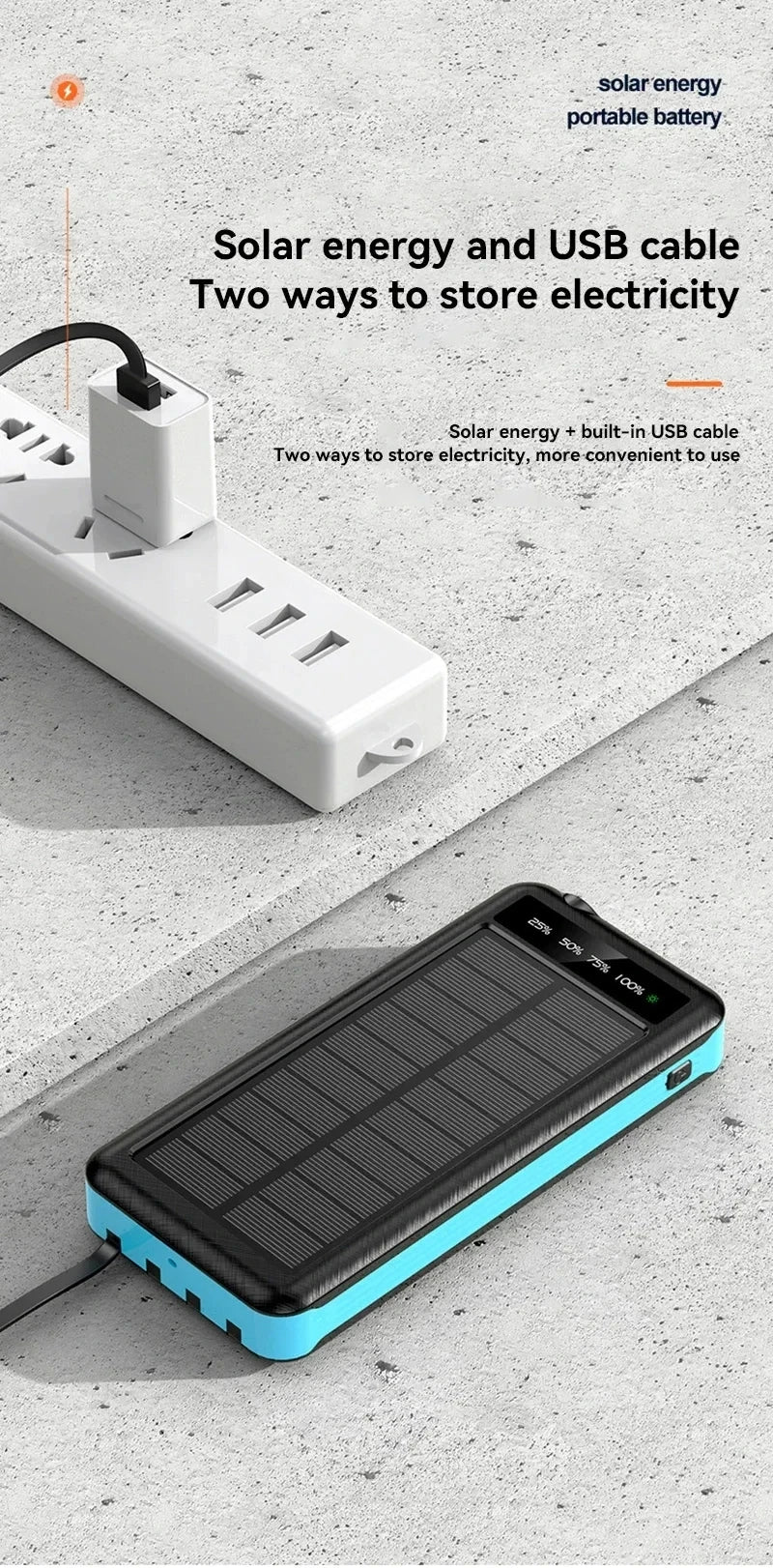 ONEPLUS 50000mAh Solar Power Bank Wireless Fast Charging Battery Large Capacity Mobile Power Dual USB 4 Cables For iPhone Samsun