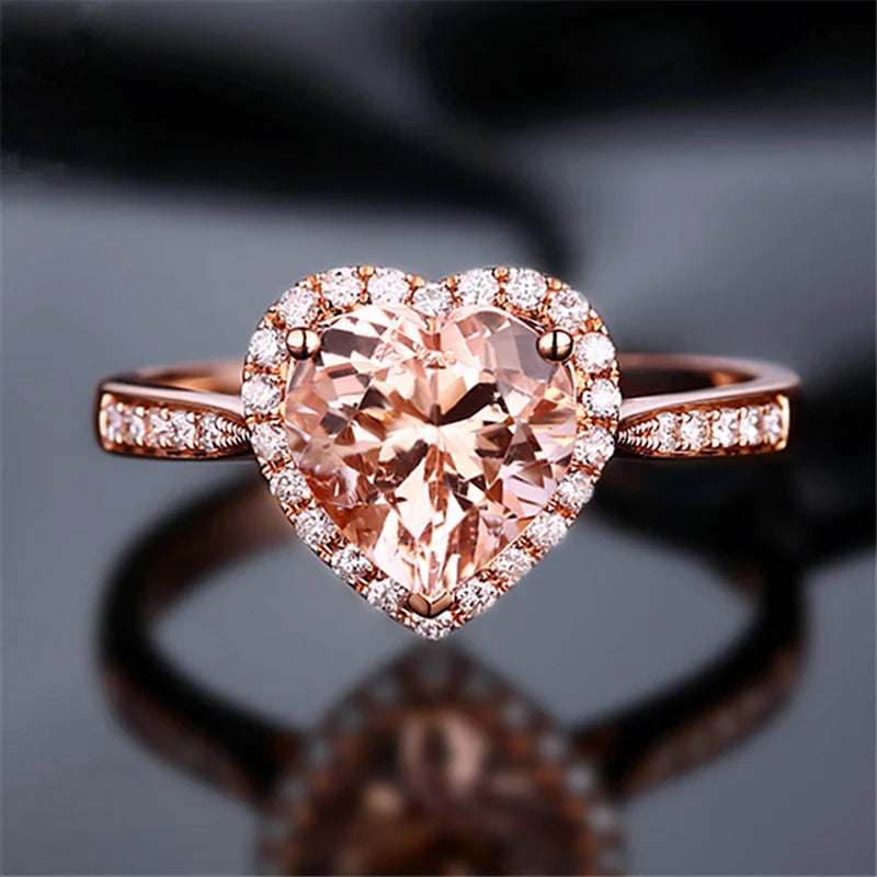 Heart Rings for Women Wedding Engagement Bridal Jewelry manufactured saphire Stone Elegant Rose Gold Silver Ring