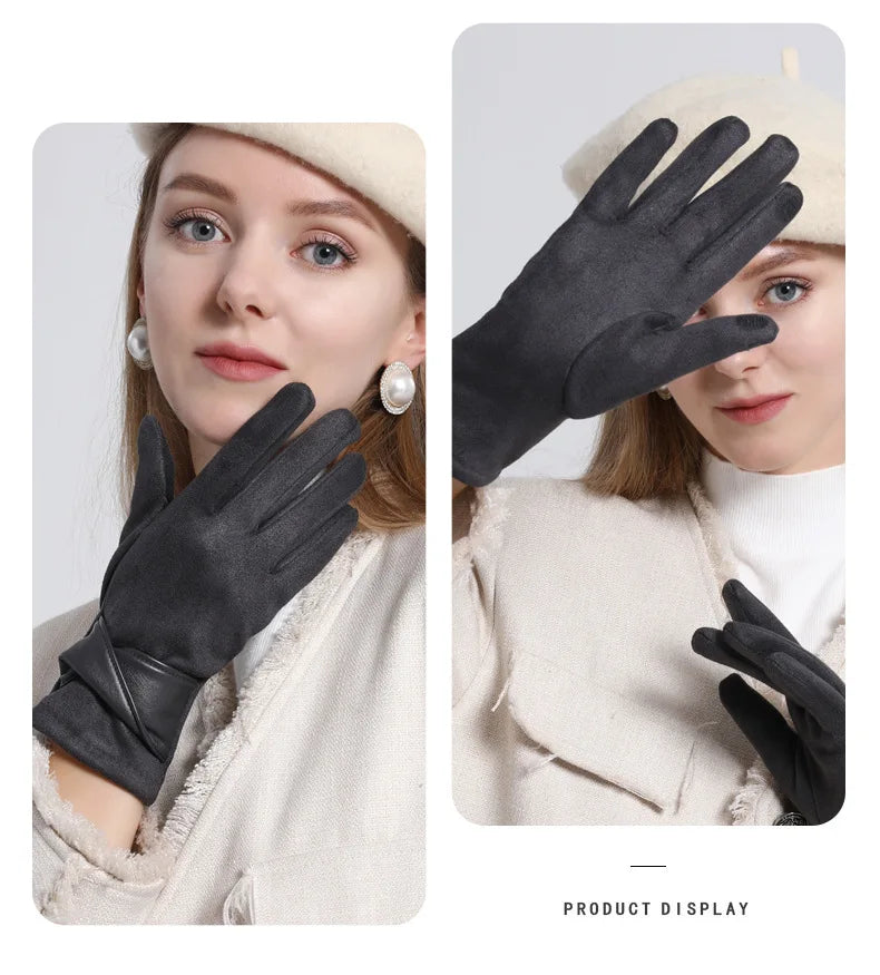 Winter gloves for women suede cold-proof and warm gloves for women plus velvet thickened gloves touch screen gloves