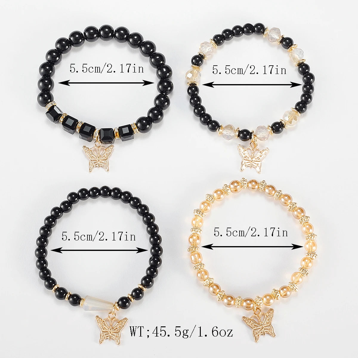 4pcs Trendy Butterfly Beaded Bracelet Set for Women Pink Acrylic Beads Elastic Chain Bangle Female Bohemian Party Jewelry Gift