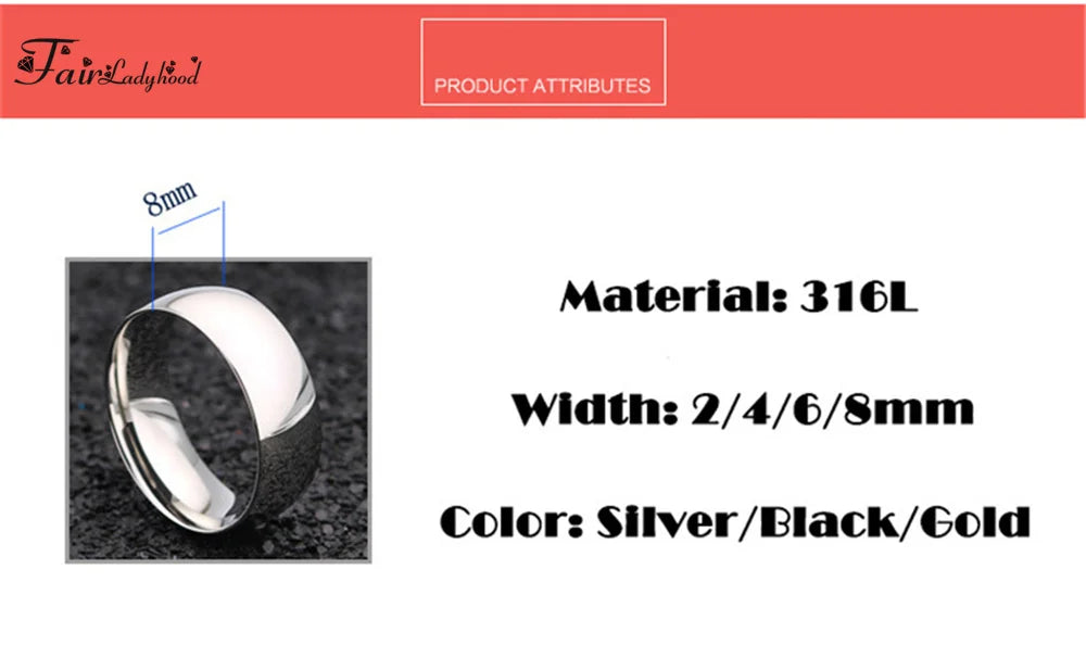 FairLadyHood Simple Rose Gold Rings For Men Women Plate With Silver Color Ring Stainless Steel Rings Jewelry Wedding Ring Couple