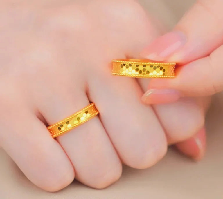 real gold 999 wedding  jewelry fine gold wedding rings for couples 24k pure gold finger ring for lovers
