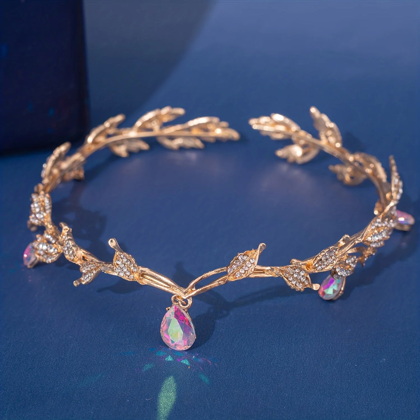 Vintage Fairy Crown Tiaras Crystal Leaves Elf Tiara Bandana Hair Accessories for Women Costume Hair Jewelry