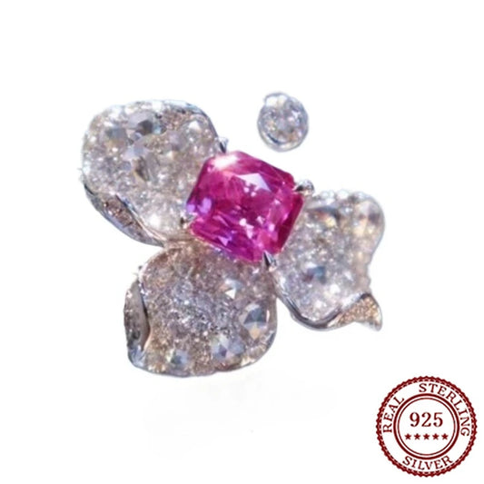 Stylistic Pink Silver Ring w/ melee GemStones (Ruby)