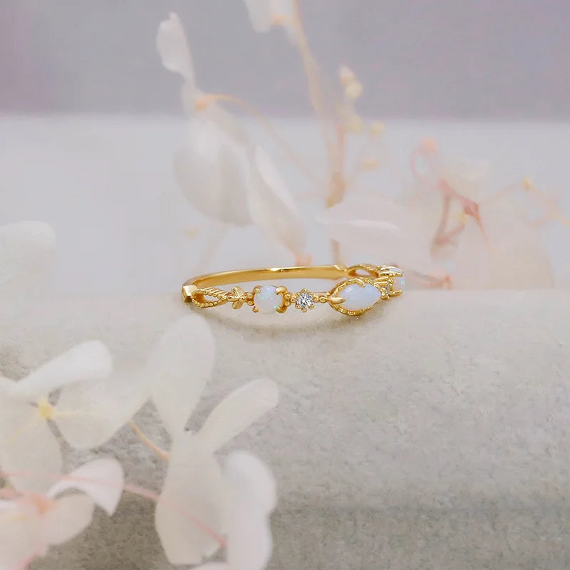 Vintage Bijou Opal Ring For Women Classic Elegant Thin Ring 925 Sterling Silver Gold Plated Fine Jewelry Accessories Gift