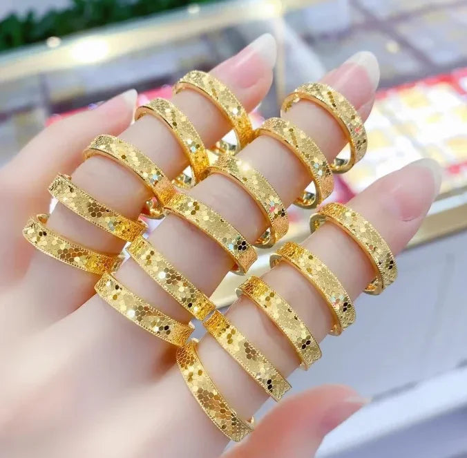 real gold 999 wedding  jewelry fine gold wedding rings for couples 24k pure gold finger ring for lovers