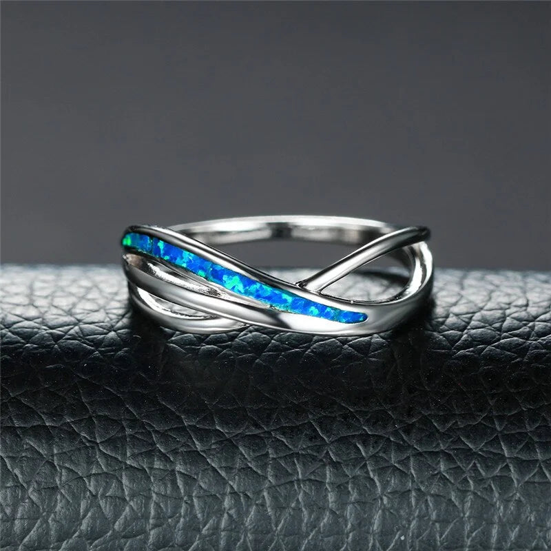 2025 Fashion Women Rings Anniversary Party Girl Gift Cute Blue Imitation Opal Bow Rings for Women Jewelry Accessories