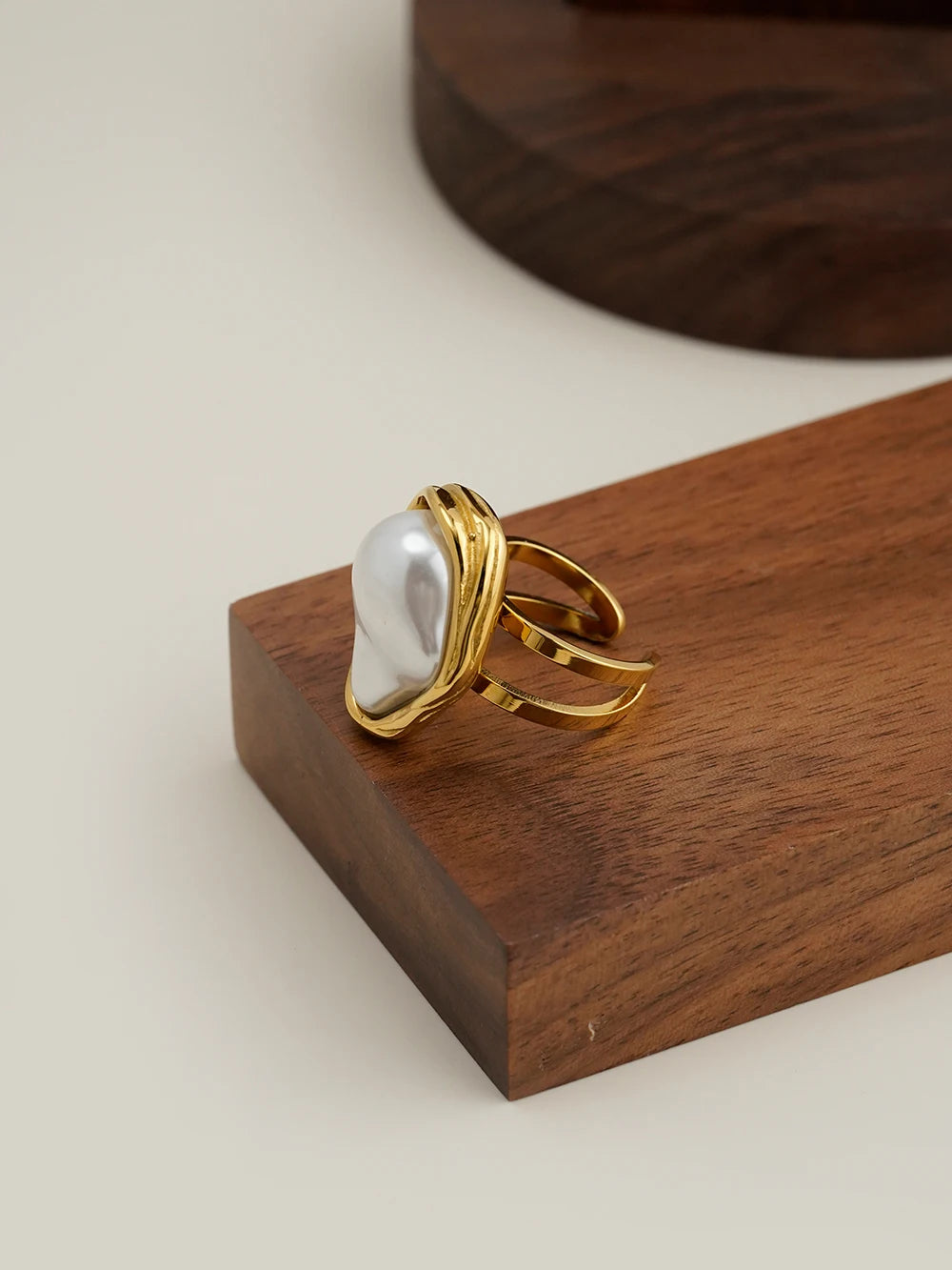 ENFASHION Anillos Mujer Irregular Shape Pearl Open Ring For Women Stainless steel 18K Plated Gold Fashion Jewelry Dating R254507