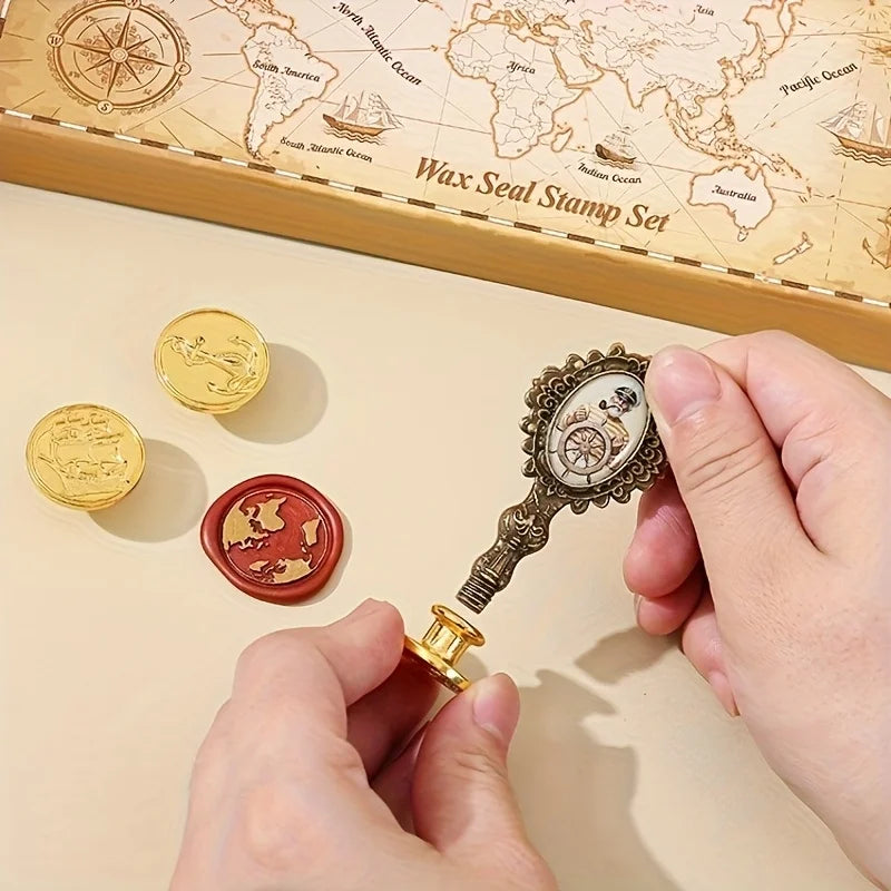 1 Set of Sealing Wax Stamp Kit, Includes Stamp Handle, Sealing Wax Beads, Wooden Handle Sealing Wax Spoon, Small Round Wax, Stamp Head, Suitable for Wedding Invitations, Envelopes, Birthday Gift Cards, Scrapbooks, Great Gift