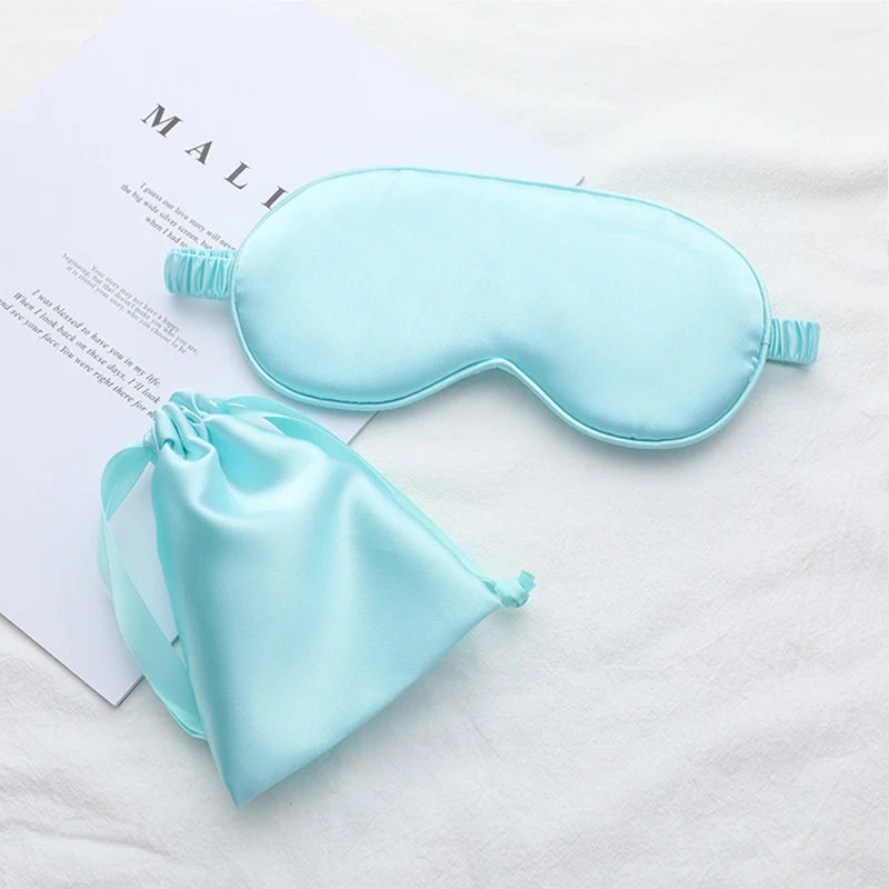 Silk Sleeping Eye Mask with Carrying Pouch Bag Travel Sleep Eyeshade For Women Man Nap Cover Comfortable Eye Patch Help Rest