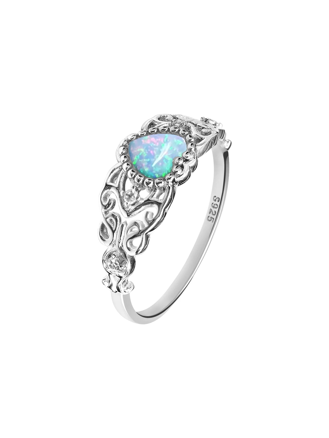 Opal Ring Heart Rings for Women 925 Sterling Silver Ring Engagement Birthday Gift for Woman