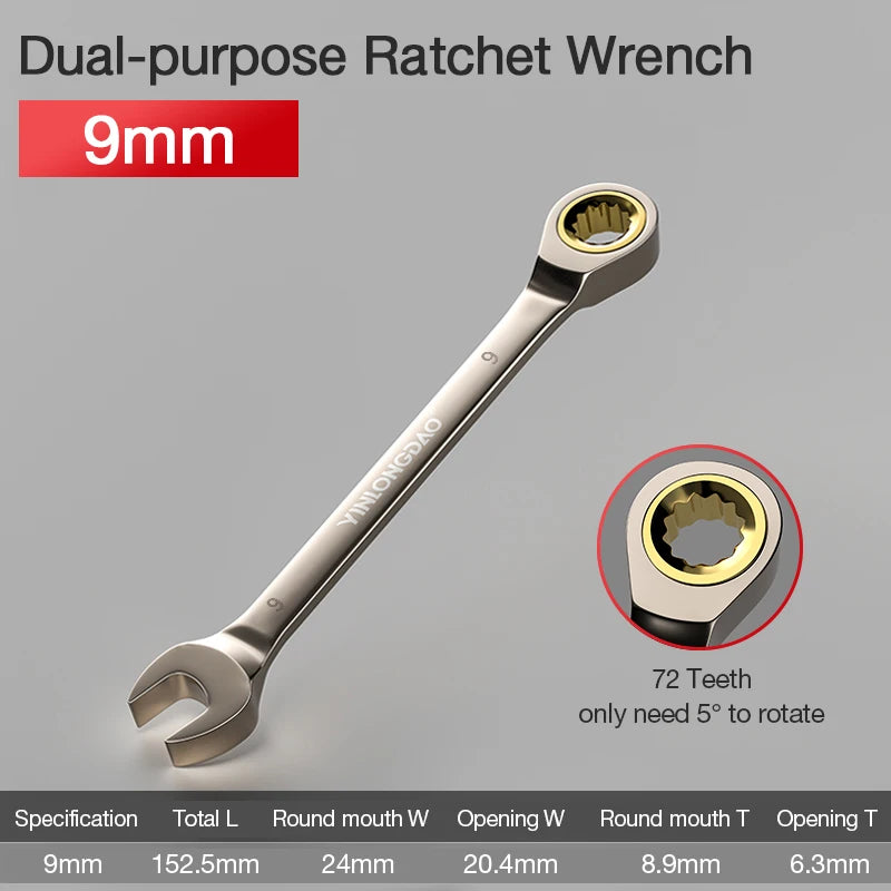 Universal Key Ratchet Wrench 72 Tooth Gear Ring Torque Socket Wrench Metric Ratchet Spanners Car Repair Mechanical Tools