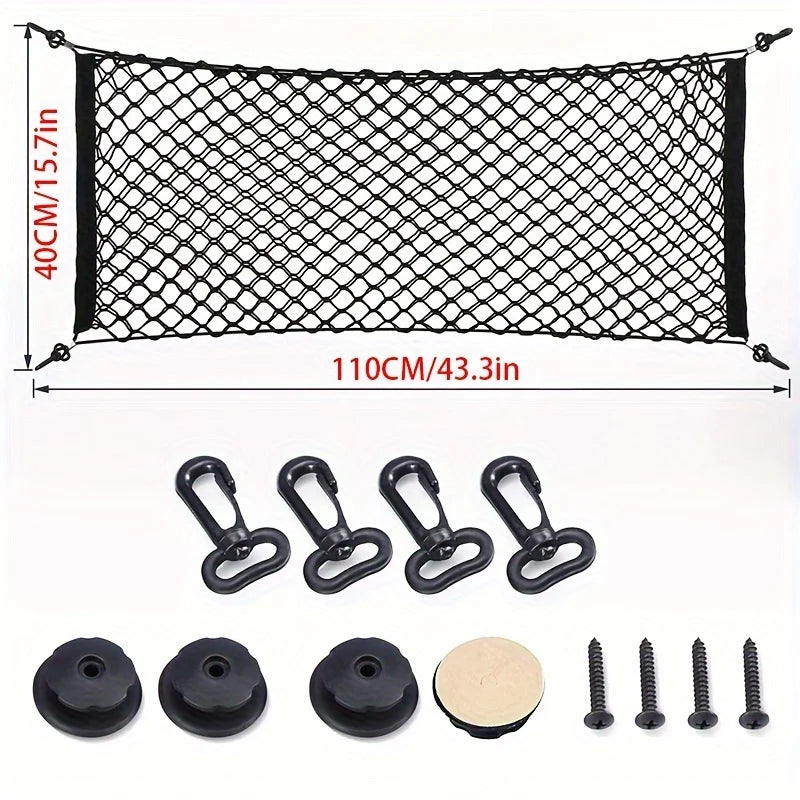 [1Sets Car Storage Net] 1 Sets Stretchable Trunk Cargo Storage Organizer Net | Nylon Plastic Truck Bed Nets with Hooks for Car