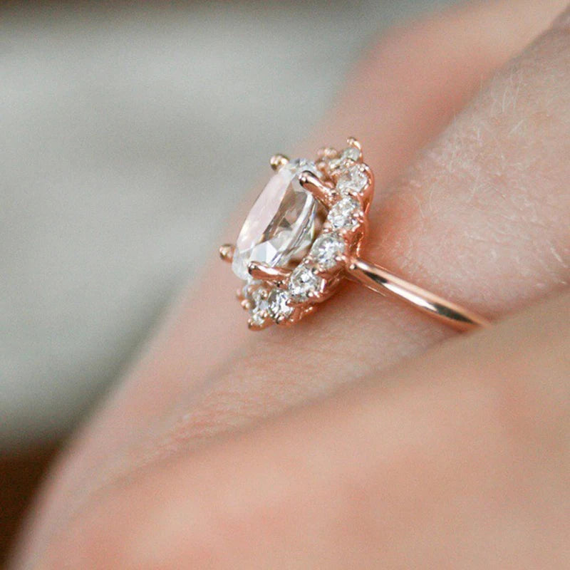 Opal Zircon Rings For Women Classic Egg-Shaped Rose Gold Color Big Wedding Engagement Ring Fashion Jewelry For Gift KCR237