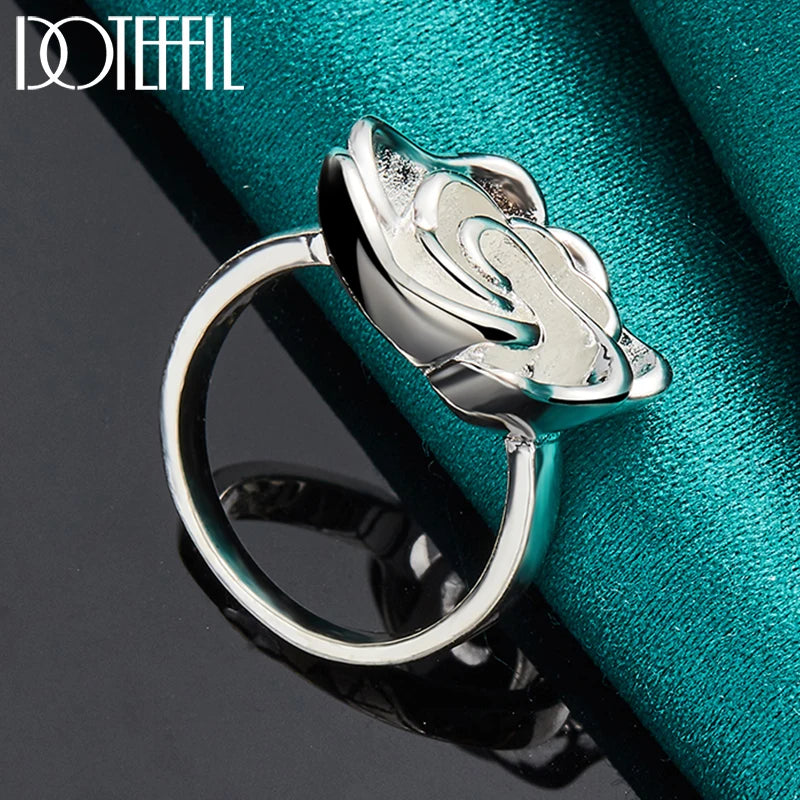 925 Sterling Silver Rose Flower Blossoms Ring For Woman Fashion Wedding Engagement Party Gift Charm Jewelry