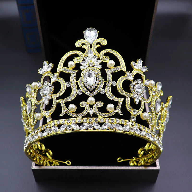 Wholesale Rhinestone Big Pageant Crown AB Colorful Crystal Tall Beauty Crown Diamond Preal King and Queen Tiaras