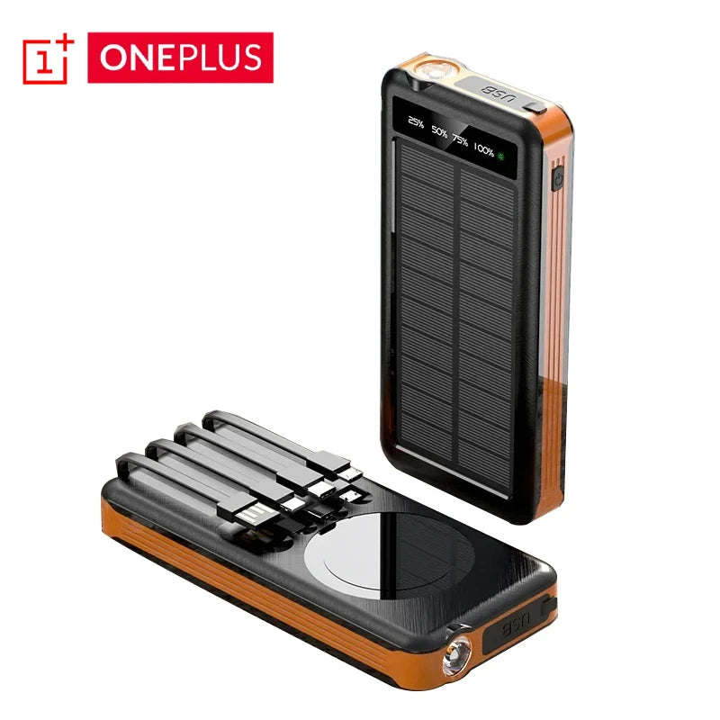 ONEPLUS 50000mAh Solar Power Bank Wireless Fast Charging Battery Large Capacity Mobile Power Dual USB 4 Cables For iPhone Samsun