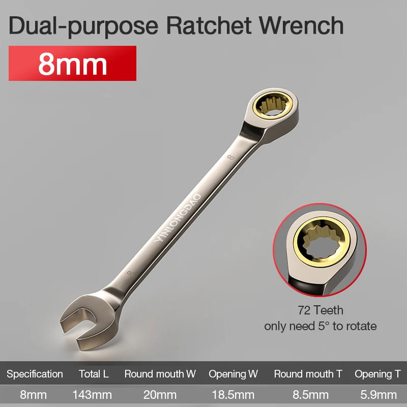 Universal Key Ratchet Wrench 72 Tooth Gear Ring Torque Socket Wrench Metric Ratchet Spanners Car Repair Mechanical Tools