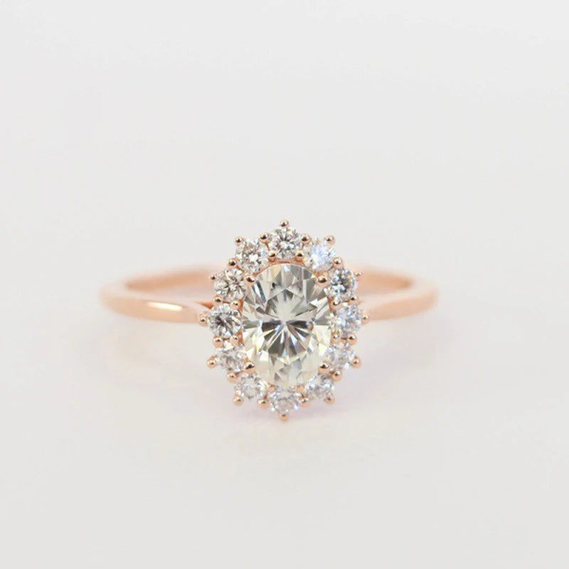 Opal Zircon Rings For Women Classic Egg-Shaped Rose Gold Color Big Wedding Engagement Ring Fashion Jewelry For Gift KCR237