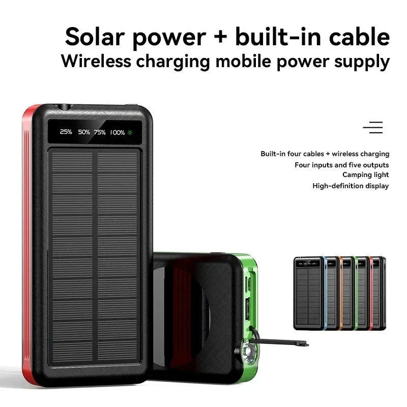 ONEPLUS 50000mAh Solar Power Bank Wireless Fast Charging Battery Large Capacity Mobile Power Dual USB 4 Cables For iPhone Samsun
