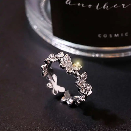 New Fashion Butterfly Rings Shiny Cubic Zirconia Leaves Geometric Adjustable Finger Ring Girls Minimalist Dainty Jewlery Gifts