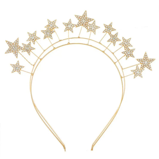 Fairy Metal Star Hair Hoop Princess Silver Halo Crown Rhinestone bilayer Baroque Hairbands Head Jewelry