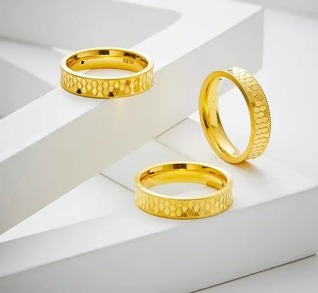 real gold 999 wedding  jewelry fine gold wedding rings for couples 24k pure gold finger ring for lovers