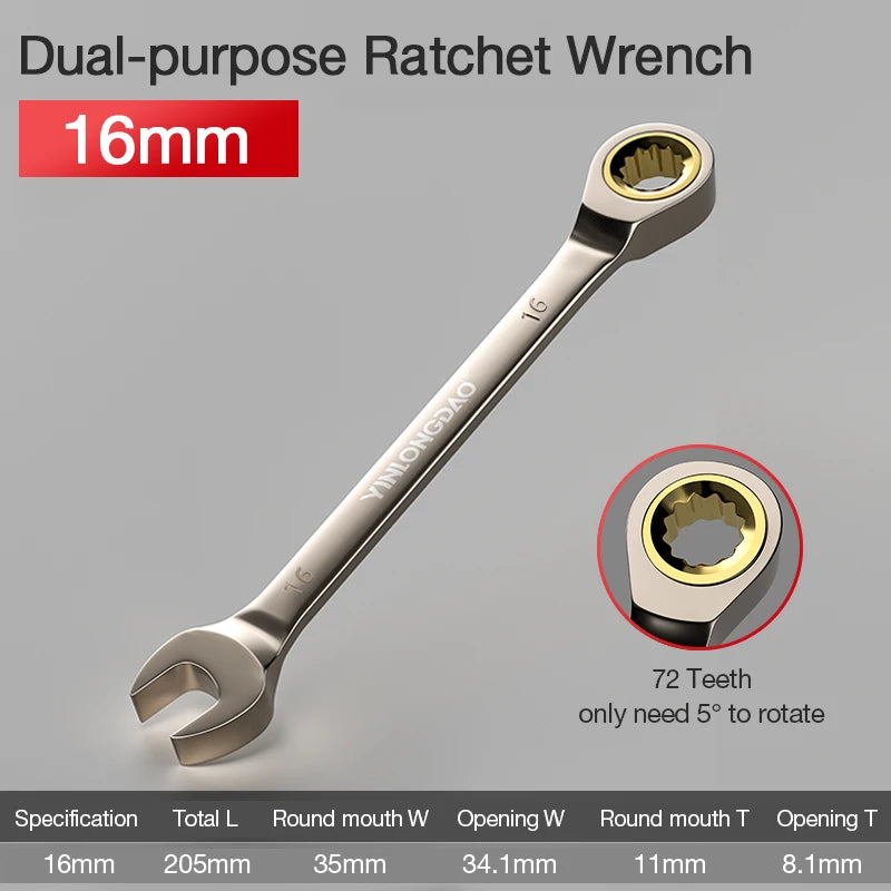 Universal Key Ratchet Wrench 72 Tooth Gear Ring Torque Socket Wrench Metric Ratchet Spanners Car Repair Mechanical Tools