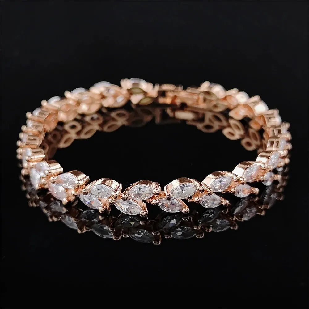 2024 New Trendy Leaves Rose Gold Silver Color Bracelet Bangle for Women Anniversary Gift Jewelry Wholesale Moonso Bulk S5878