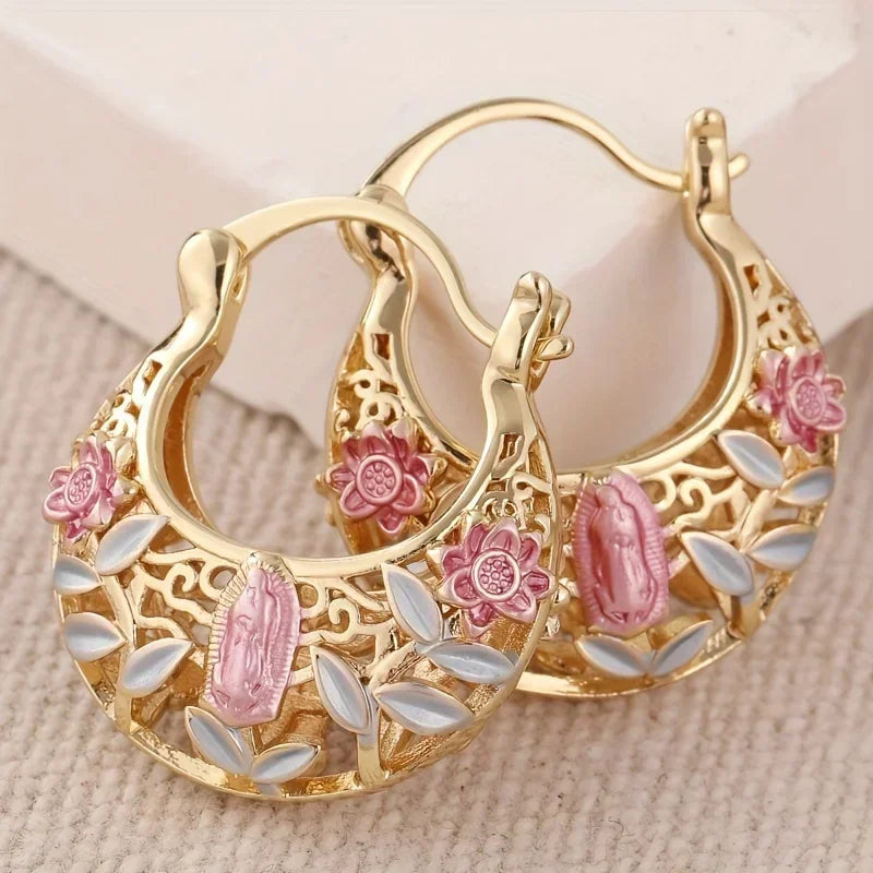 Elegant Carved Hollow Hoop Earrings Exquisite Accessories for Women Jewelry for Holiday Weddings Jewelry Gift Accessories