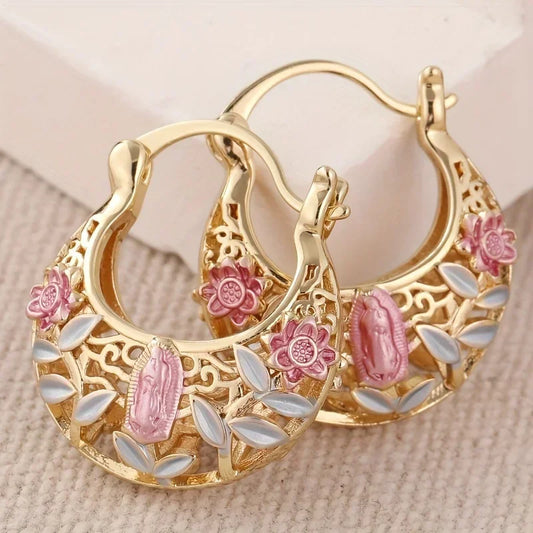 Elegant Carved Hollow Hoop Earrings Exquisite Accessories for Women Jewelry for Holiday Weddings Jewelry Gift Accessories